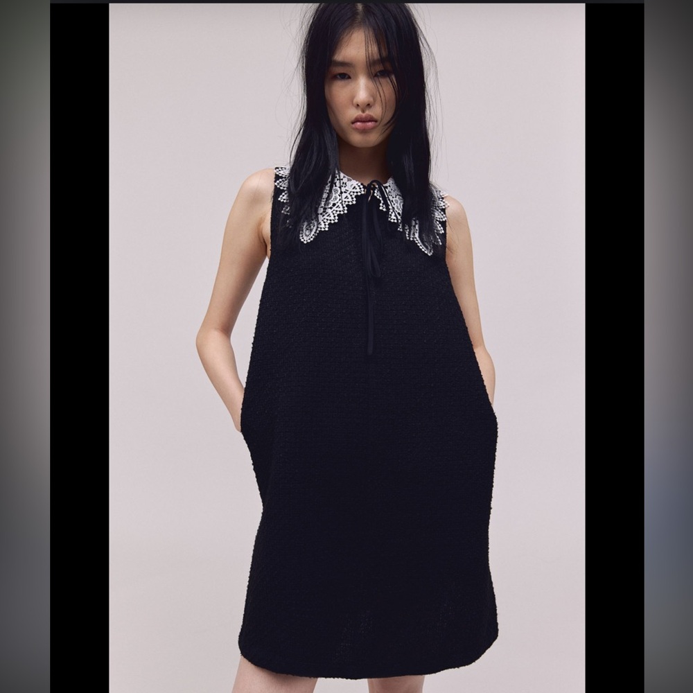 NEW Boucle Dress w/ Lace & Tie Collar - Picture 4 of 8